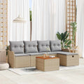 Gartensofa-set mit Kissen mit Speicher 6 pcs Beige Poly Rattan