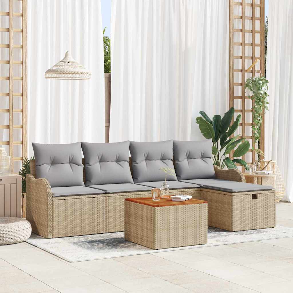 Gartensofa-set mit Kissen mit Speicher 6 pcs Beige Poly Rattan