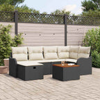 Gartensofa-set mit Kissen 7 pcs Schwarz Poly Rattan