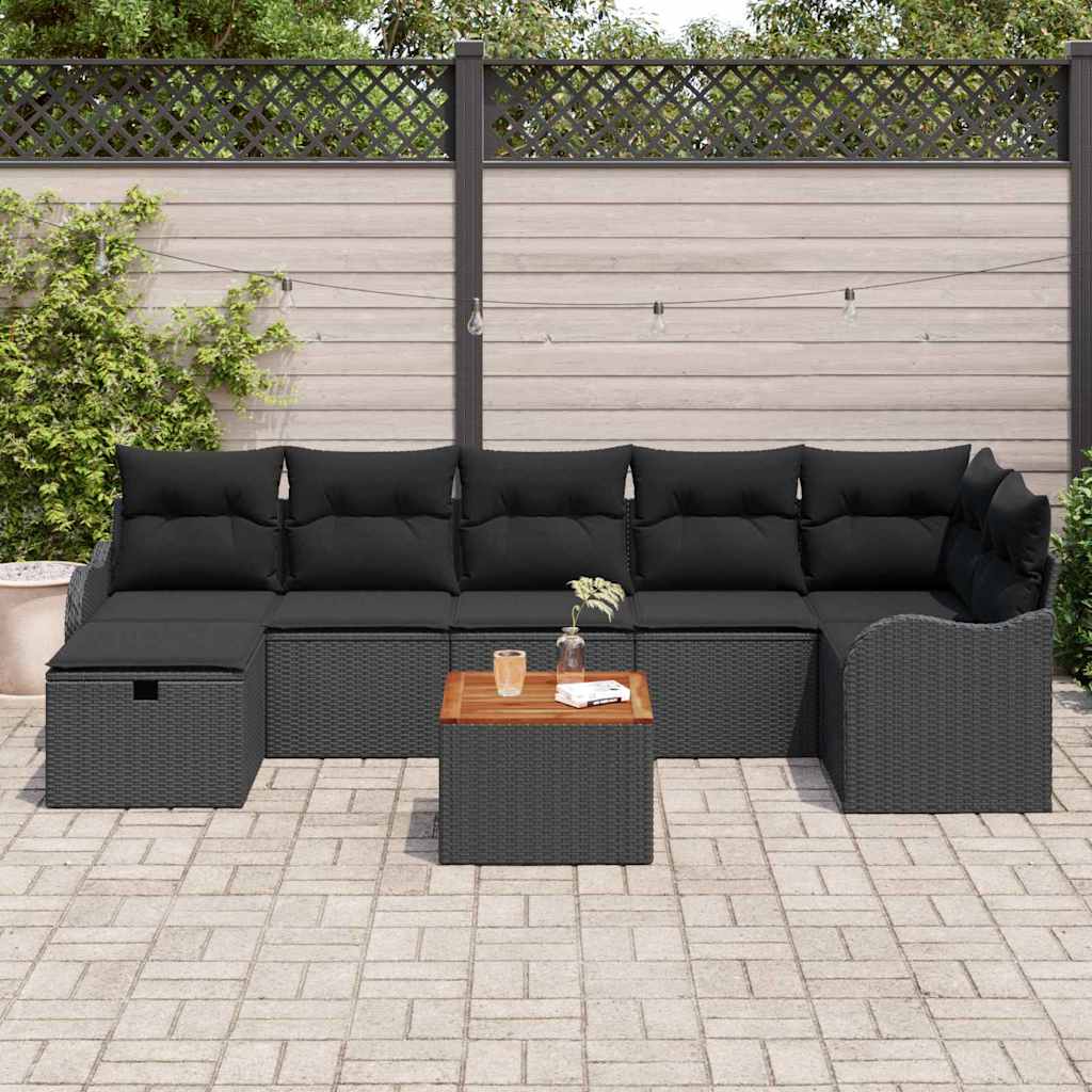 Gartensofa-set mit Kissen 8 pcs Schwarz Poly Rattan