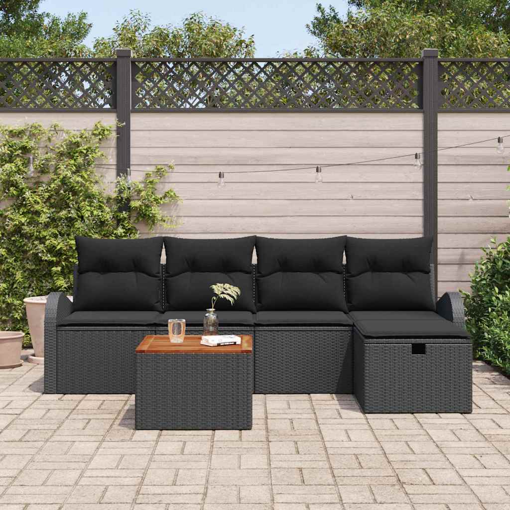 Gartensofa-set mit Kissen 6 pcs Schwarz Poly Rattan