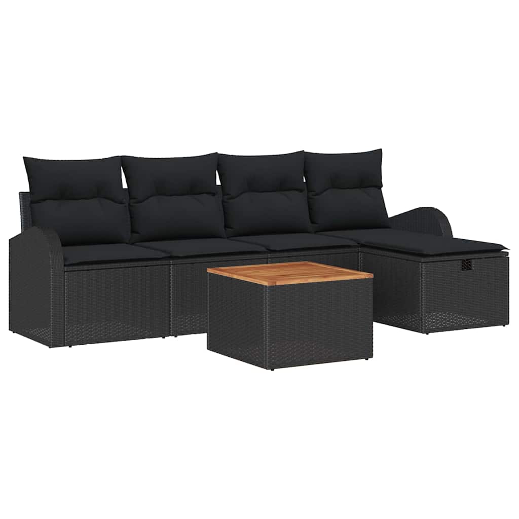 Gartensofa-set mit Kissen 6 pcs Schwarz Poly Rattan