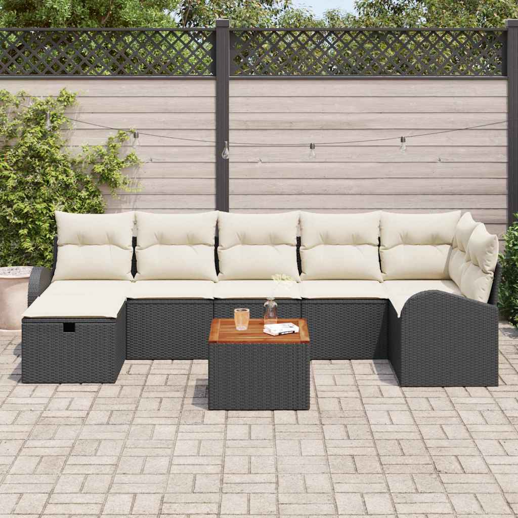 Gartensofa-set mit Kissen 8 pcs Schwarz Poly Rattan