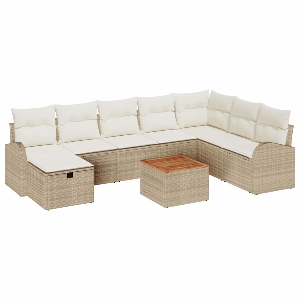 Gartensofa-set mit Kissen mit Speicher 9 pcs Beige Poly Rattan
