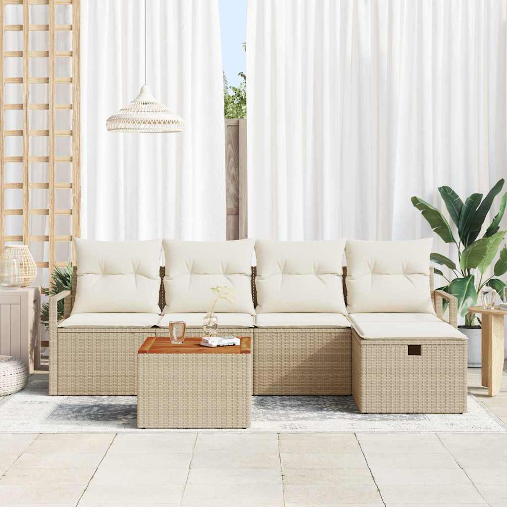 Gartensofa-set mit Kissen mit Speicher 6 pcs Beige Poly Rattan