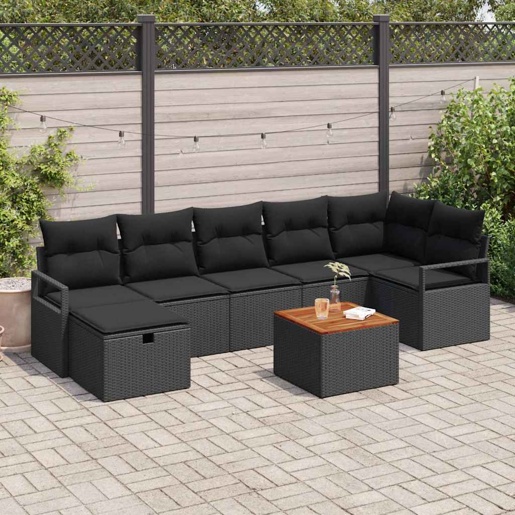 Gartensofa-set mit Kissen 8 pcs Schwarz Poly Rattan