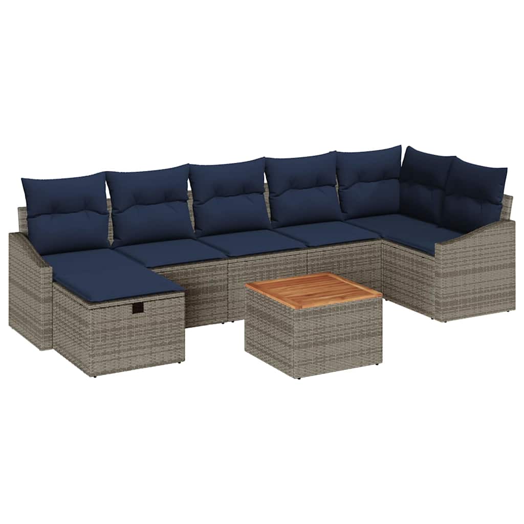 Gartensofa-set mit Kissen mit Speicher 8 pcs Grau Poly Rattan