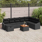 Gartensofa-set mit Kissen 9 pcs Schwarz Poly Rattan