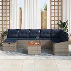 Gartensofa-set mit Kissen mit Speicher 9 pcs Grau Poly Rattan