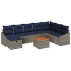 Gartensofa-set mit Kissen mit Speicher 9 pcs Grau Poly Rattan
