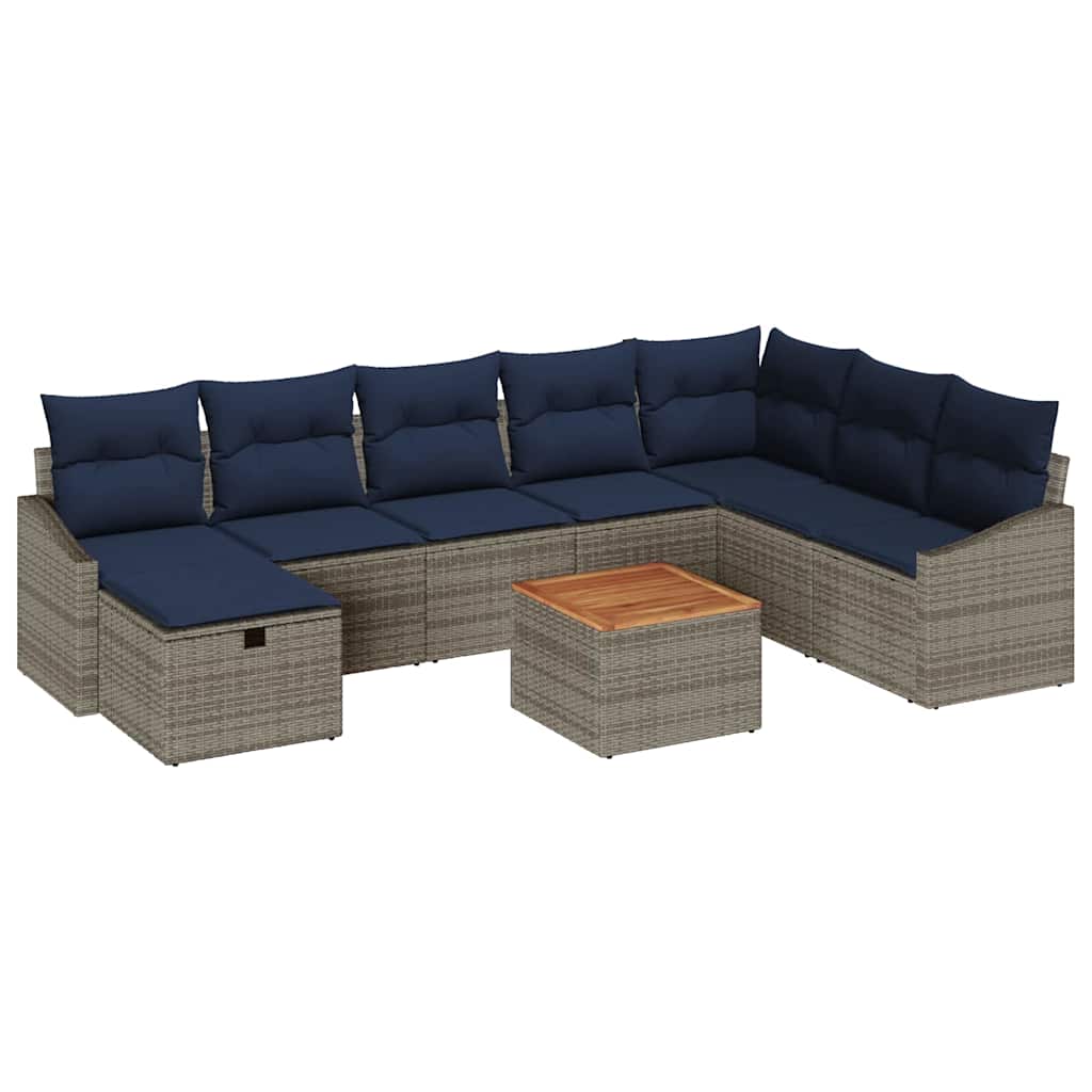Gartensofa-set mit Kissen mit Speicher 9 pcs Grau Poly Rattan