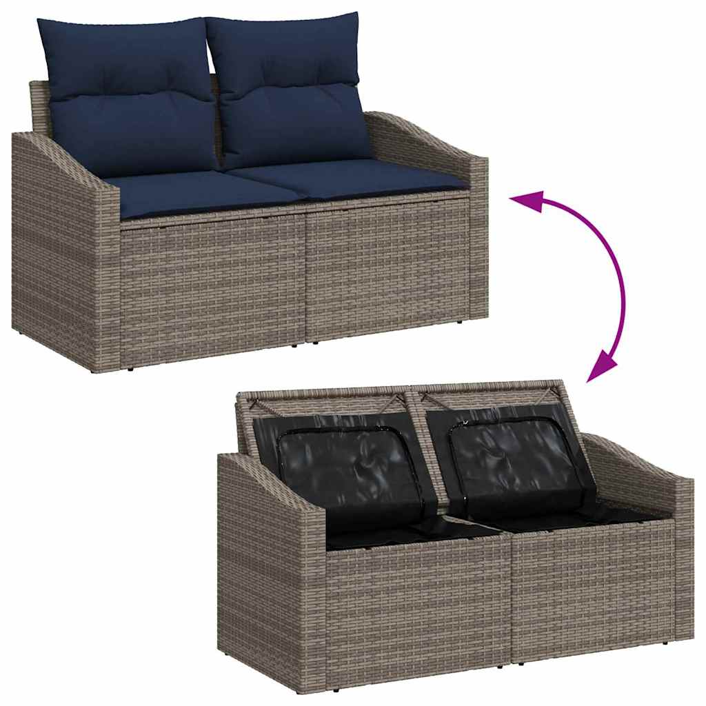 Gartensofa-set mit Kissen mit Speicher 9 pcs Grau Poly Rattan
