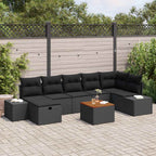 Gartensofa-set mit Kissen 8 pcs Schwarz Poly Rattan