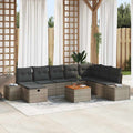 Gartensofa-set mit Kissen mit Speicher 9 pcs Grau Poly Rattan