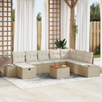 Gartensofa-set mit Kissen mit Speicher 9 pcs Beige Poly Rattan