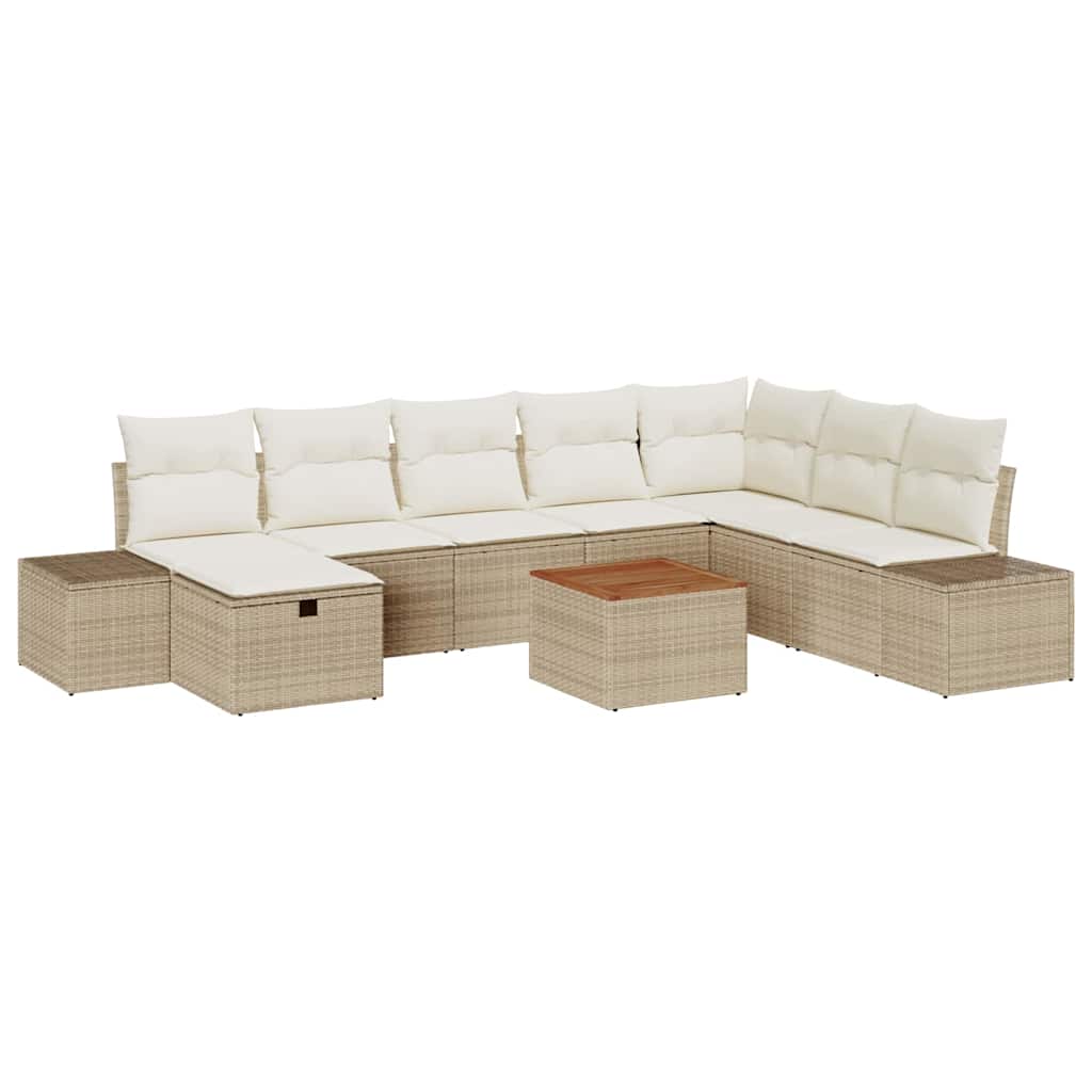 Gartensofa-set mit Kissen mit Speicher 9 pcs Beige Poly Rattan