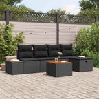 Garten-Sofa-Set mit Kissen 6 pcs Schwarz Poly Rattan