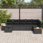Garten-Sofa-Set mit Kissen 7 pcs Schwarz Poly Rattan