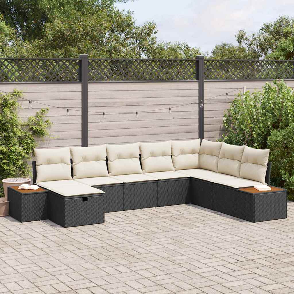 Gartensofa-set mit Kissen mit Speicher Schwarz Poly-Rattan