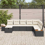 Gartensofa-set mit Kissen mit Speicher Schwarz Poly-Rattan