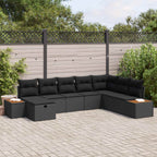 Gartensofa-set mit Kissen mit Speicher Schwarz Poly-Rattan