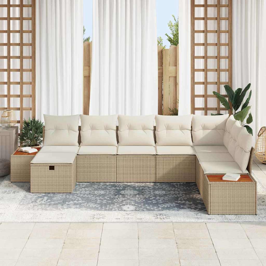 Gartensofa-set mit Kissen mit Speicher Beige Poly-Rattan