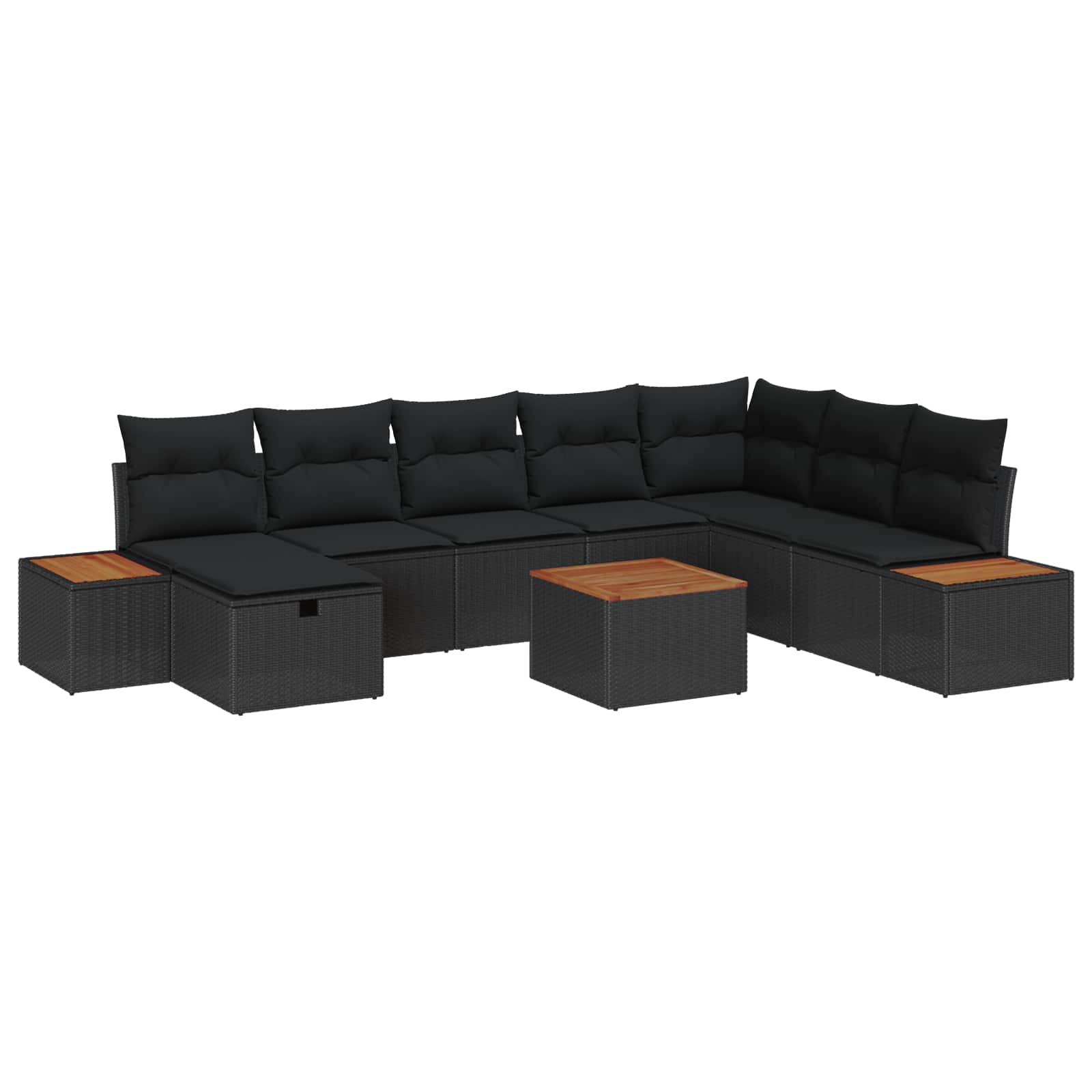 Garten-Sofa-Set mit Kissen 9 pcs Schwarz Poly Rattan