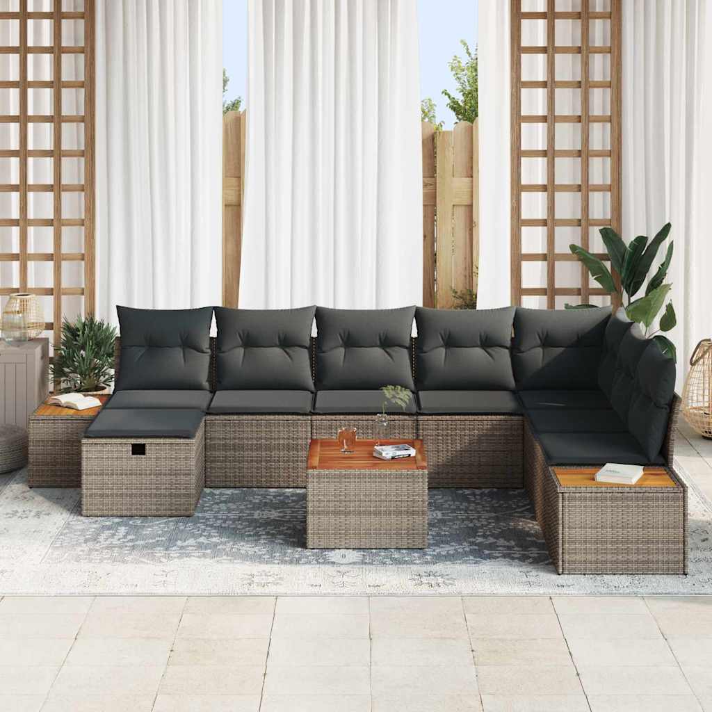 Garten-Sofa-Set mit Kissen 9 pcs Grau Poly Rattan