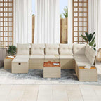 Gartensofa-set mit Kissen mit Speicher 9 pcs Beige Poly-Rattan