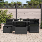 Garten-Sofa-Set mit Kissen 7 pcs Schwarz Poly Rattan
