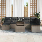 Garten-Sofa-Set mit Kissen mit Speicher 9 pcs Grau Poly Rattan