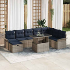 Garten-Sofa-Set mit Kissen mit Speicher 9 pcs Grau Poly Rattan