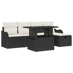 Garten-Sofa-Set mit Kissen 6 pcs Schwarz Poly Rattan