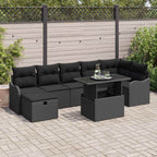 Garten-Sofa-Set mit Kissen 8 pcs Schwarz Poly Rattan