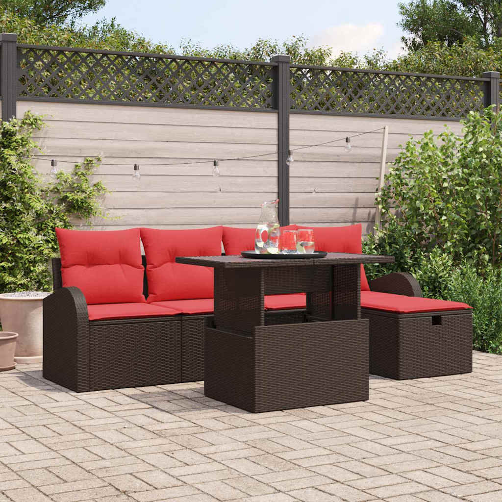 Garten-Sofa-Set mit Kissen mit Speicher 6 pcs Braun Poly Rattan