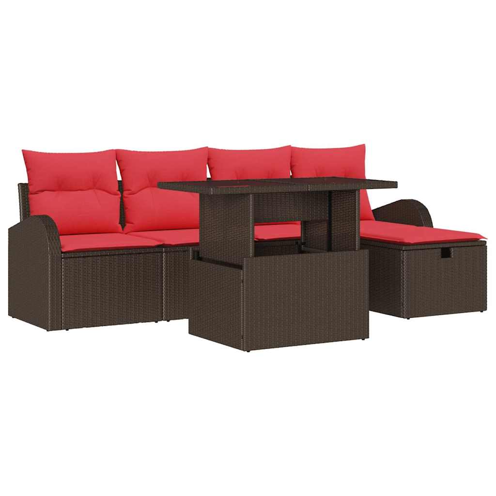 Garten-Sofa-Set mit Kissen mit Speicher 6 pcs Braun Poly Rattan