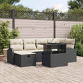 Garten-Sofa-Set mit Kissen 7 pcs Schwarz Poly Rattan