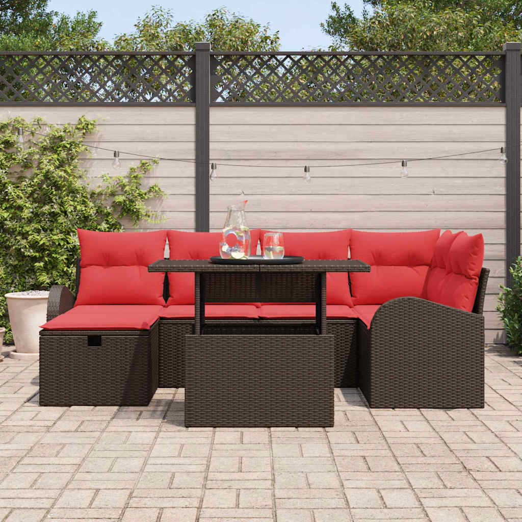 Garten-Sofa-Set mit Kissen mit Speicher 7 pcs Braun Poly Rattan