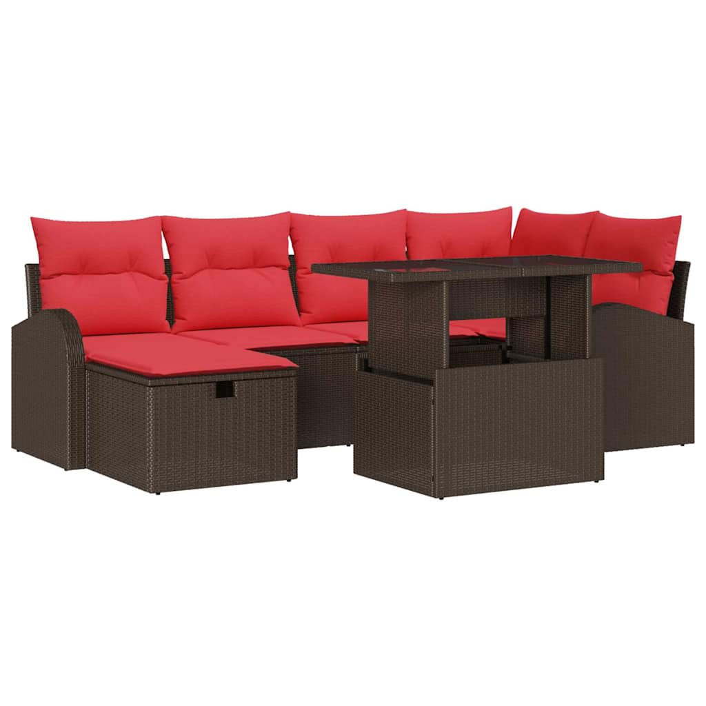 Garten-Sofa-Set mit Kissen mit Speicher 7 pcs Braun Poly Rattan