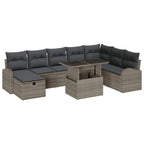 Garten-Sofa-Set mit Kissen mit Speicher 9 pcs Grau Poly Rattan