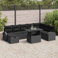 Garten-Sofa-Set mit Kissen 9 pcs Schwarz Poly Rattan