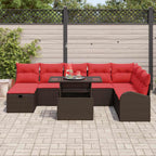 Garten-Sofa-Set mit Kissen mit Speicher 9 pcs Braun Poly Rattan