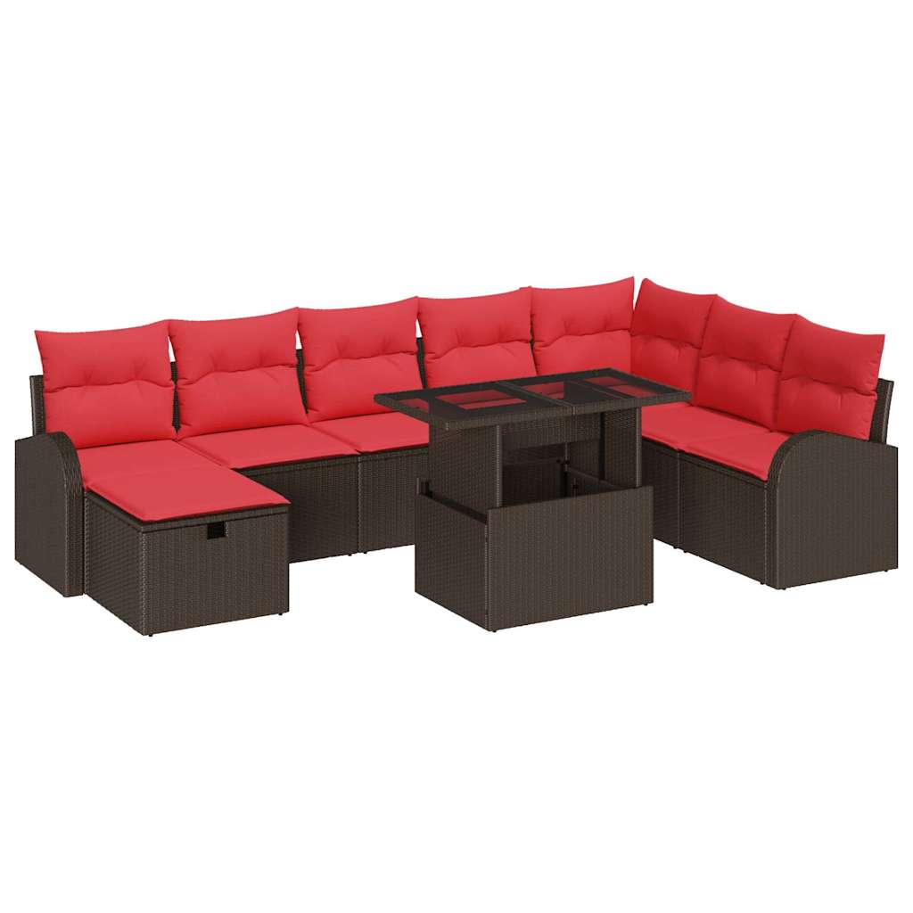 Garten-Sofa-Set mit Kissen mit Speicher 9 pcs Braun Poly Rattan