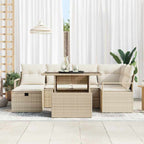 Garten-Sofa-Set mit Kissen mit Speicher 7 pcs Beige Poly Rattan