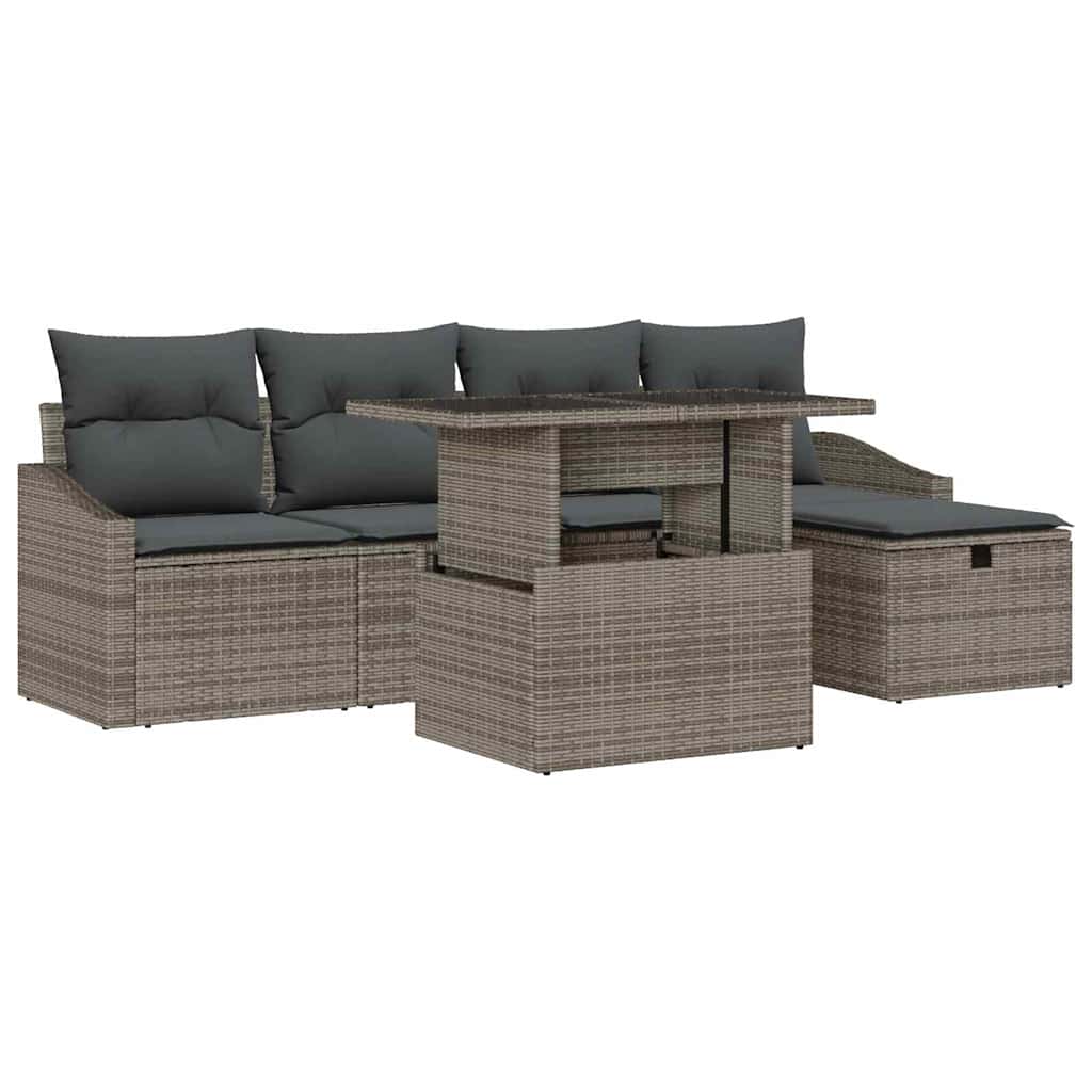 Garten-Sofa-Set 6 pcs Grau Poly-Rattan