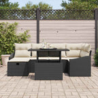 Gartensofa-set mit Kissen 7 pcs Schwarz Poly-Rattan