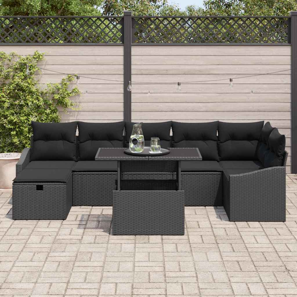 Garten-Sofa-Set 8 pcs Schwarz Poly-Rattan