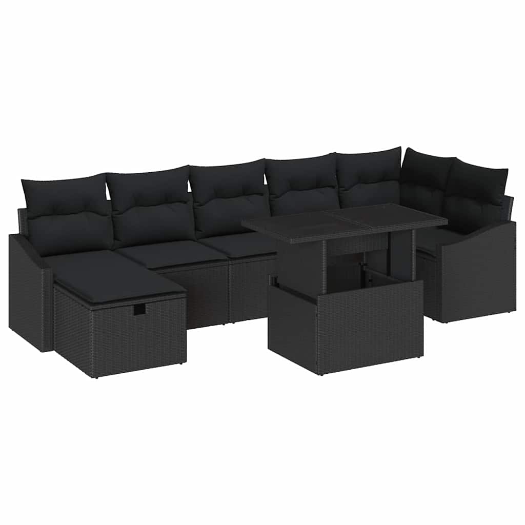 Garten-Sofa-Set 8 pcs Schwarz Poly-Rattan