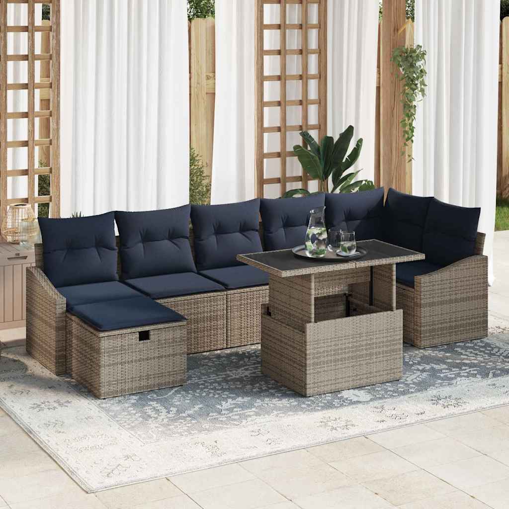 Gartensofa-set mit Kissen 8 pcs Grau Poly-Rattan