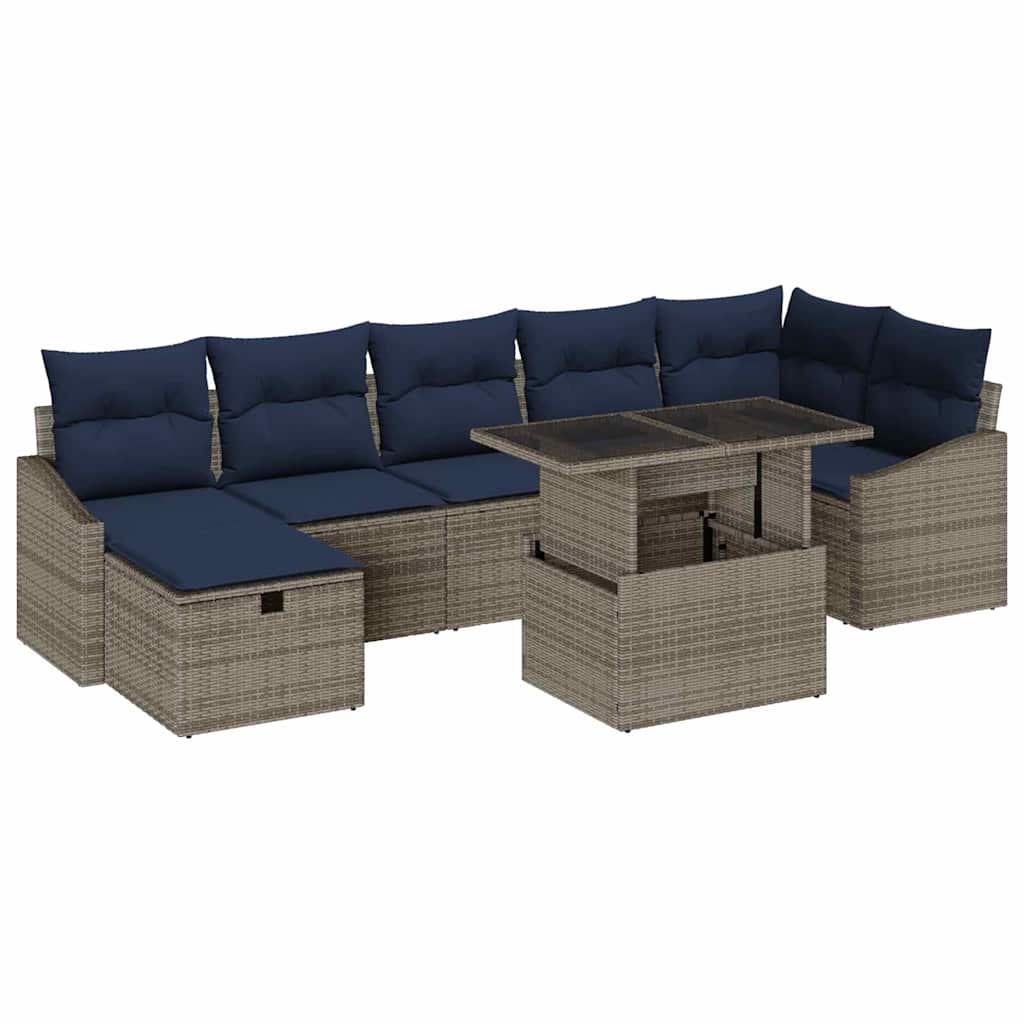 Gartensofa-set mit Kissen 8 pcs Grau Poly-Rattan